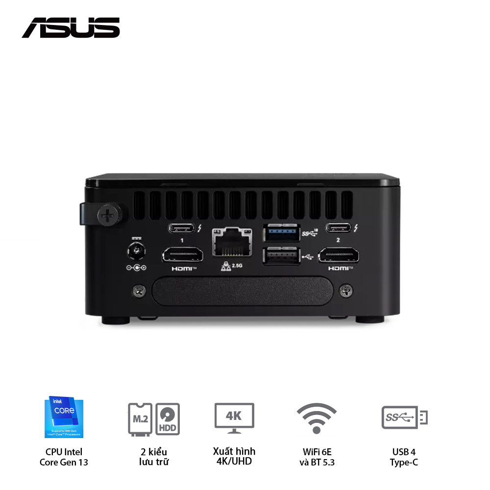 Bộ Mini PC ASUS Intel NUC13 PRO Tall RNUC13ANHi3 ( i3-1315U/ 2xDDR4-3200 / 3xNVMe, SATA/ 2x HDMI 2.1/2x DP 1.4a/ VESA MOUNT )