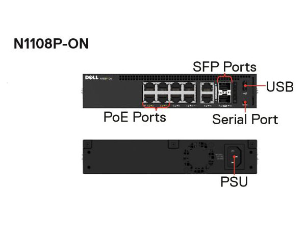 N1108EP-ON Dell EMC 8 Ports PoE+ 137W, 2 Combo Uplink