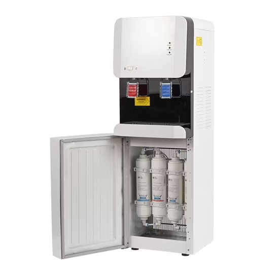 Máy lọc nước nóng lạnh 4 giai đoạn dùng điện, có bộ lọc UF/RO.